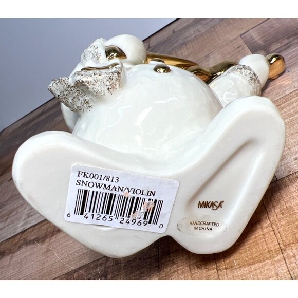 Mikasa Snowman Figurine Playing Violin Handcrafted Ceramic Collectible White/Gre - Picture 4 of 4